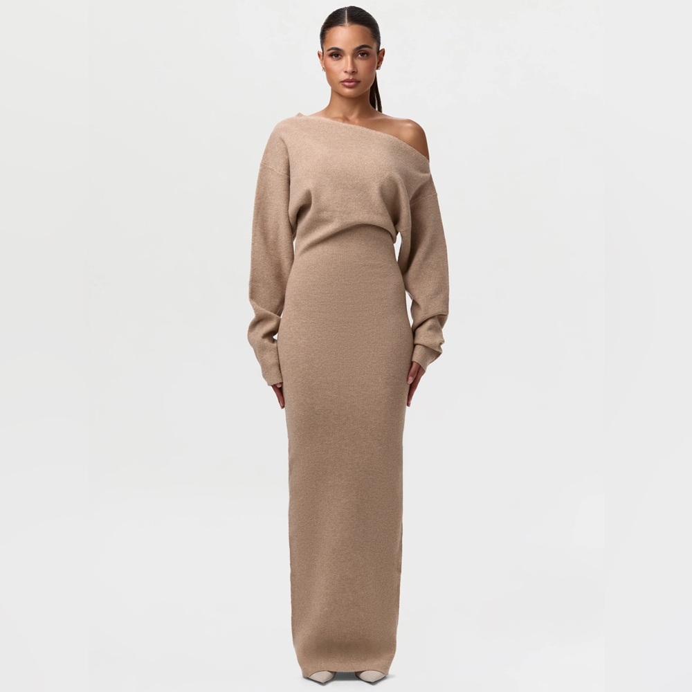 Naked Wardrobe Knit Off-Shoulder Sweater Maxi Dress